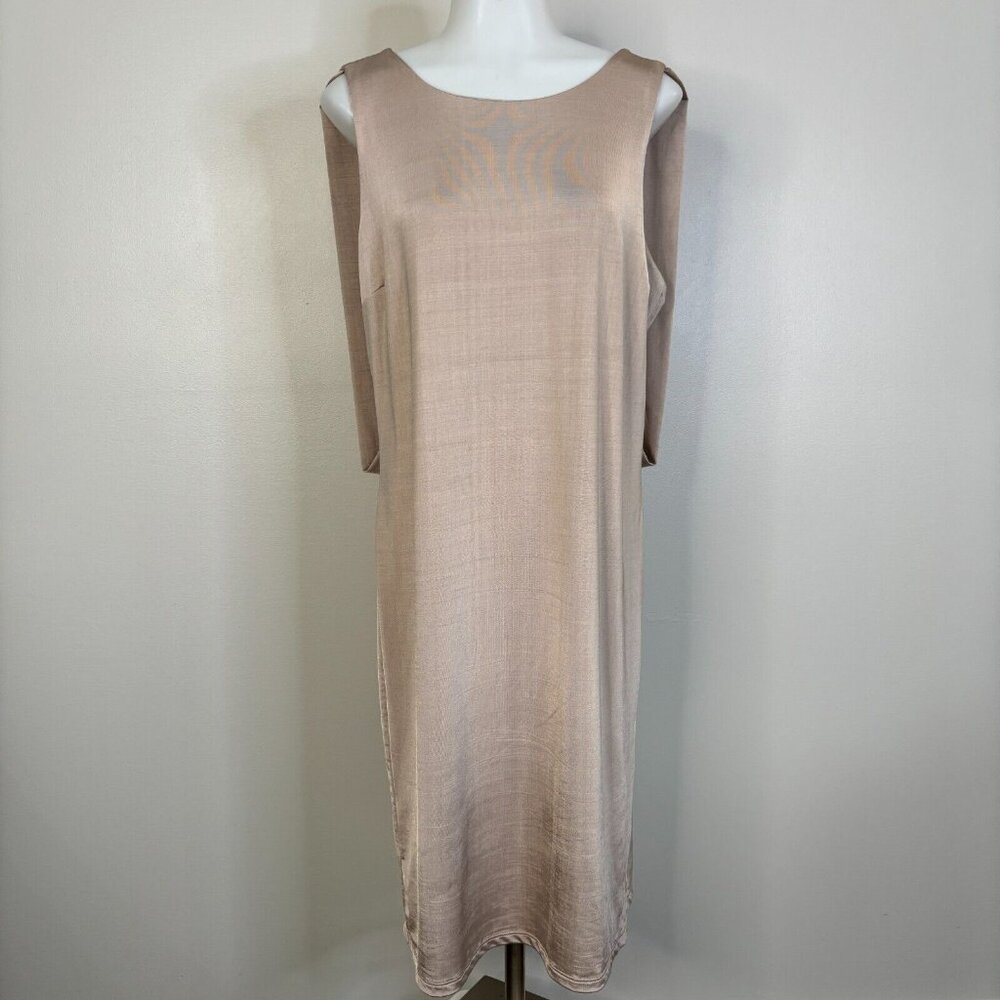 Topshop Midi Dress 12 Low-Back Beige Sleeveless‎ Stretch